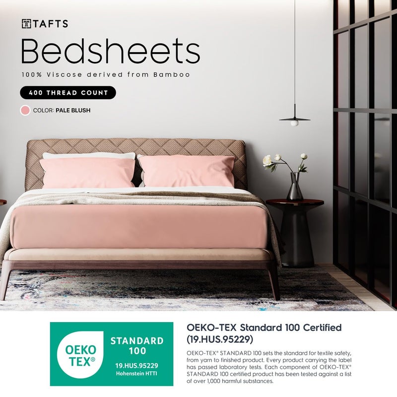 Tafts Cali-King Sheets Set, Pure 100% Viscose derived from Bamboo Bed Sheets Set, Luxuriously Soft, Silky, Cooling Sheets, Double Stitched, Lifetime Quality Promise (Pale Blush) - Image 2